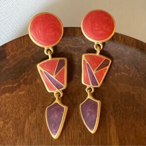 Vintage Pink Purple Matte Gold Tone Earrings 80s 90s